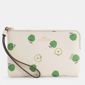 Coach Corner Zip Wristlet With Apple Print